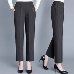 plus Size Spring Autumn Middl Aged Women Elastic Waist Casual Straight Pants New Womens loose Casual Trousers 5XL Clothing