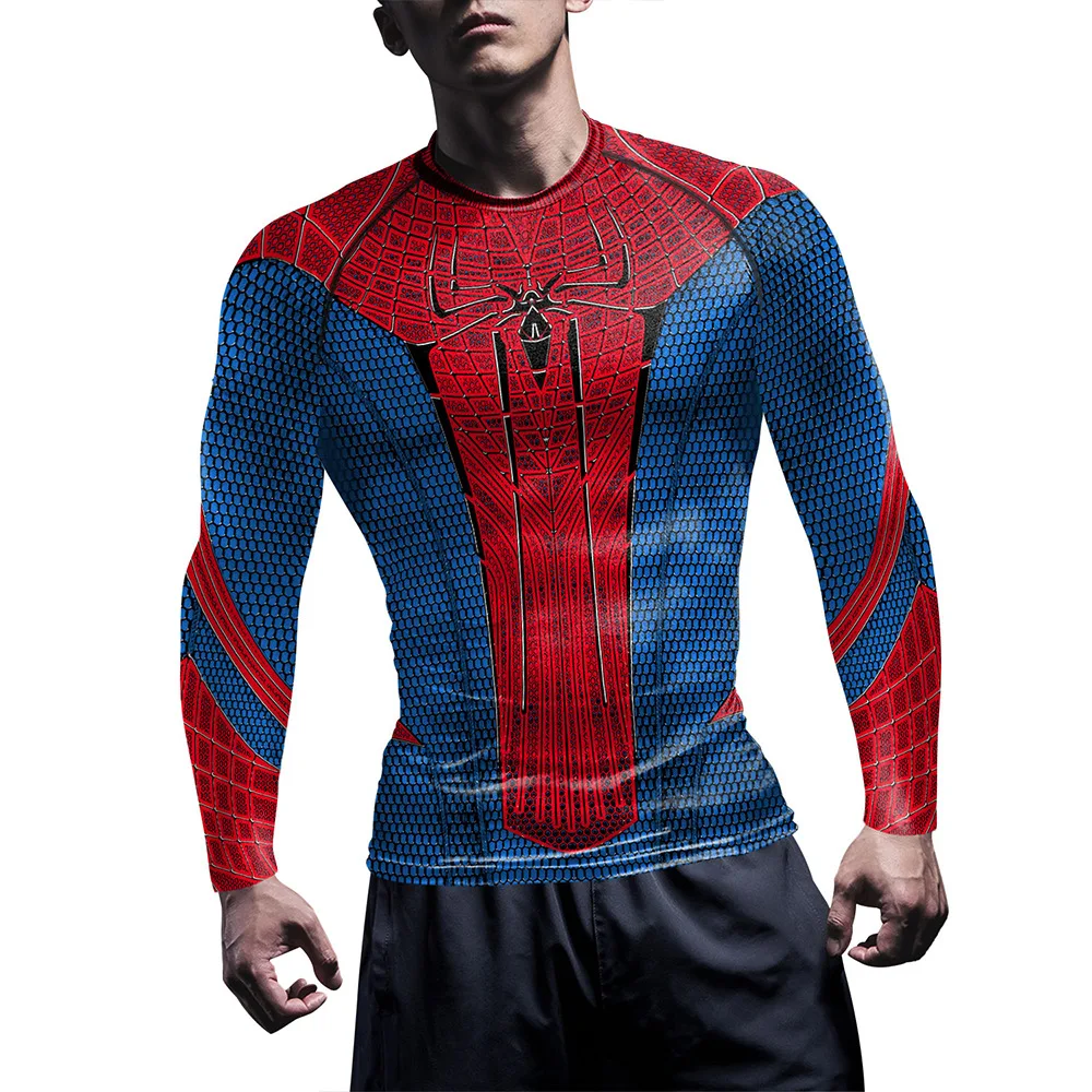 Spiderman Gym Fitness Sportswear T-shirt Marvel Superhero Men's Wear Cosplay Costumes for Men Halloween Carnival Party Tops