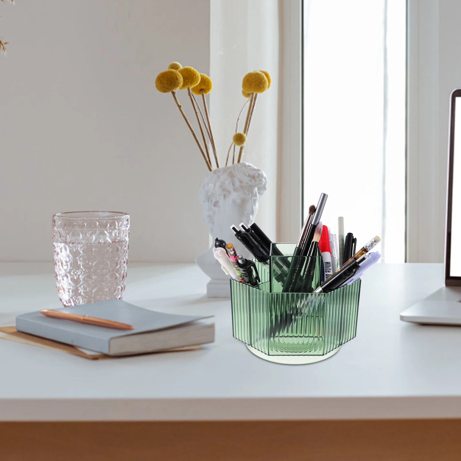 

Plastic Rotary Pen For Desk Office Pencil Storage Organizer Stand Rotating Makeup Brush Container Large Clear Pen Pencil Holder