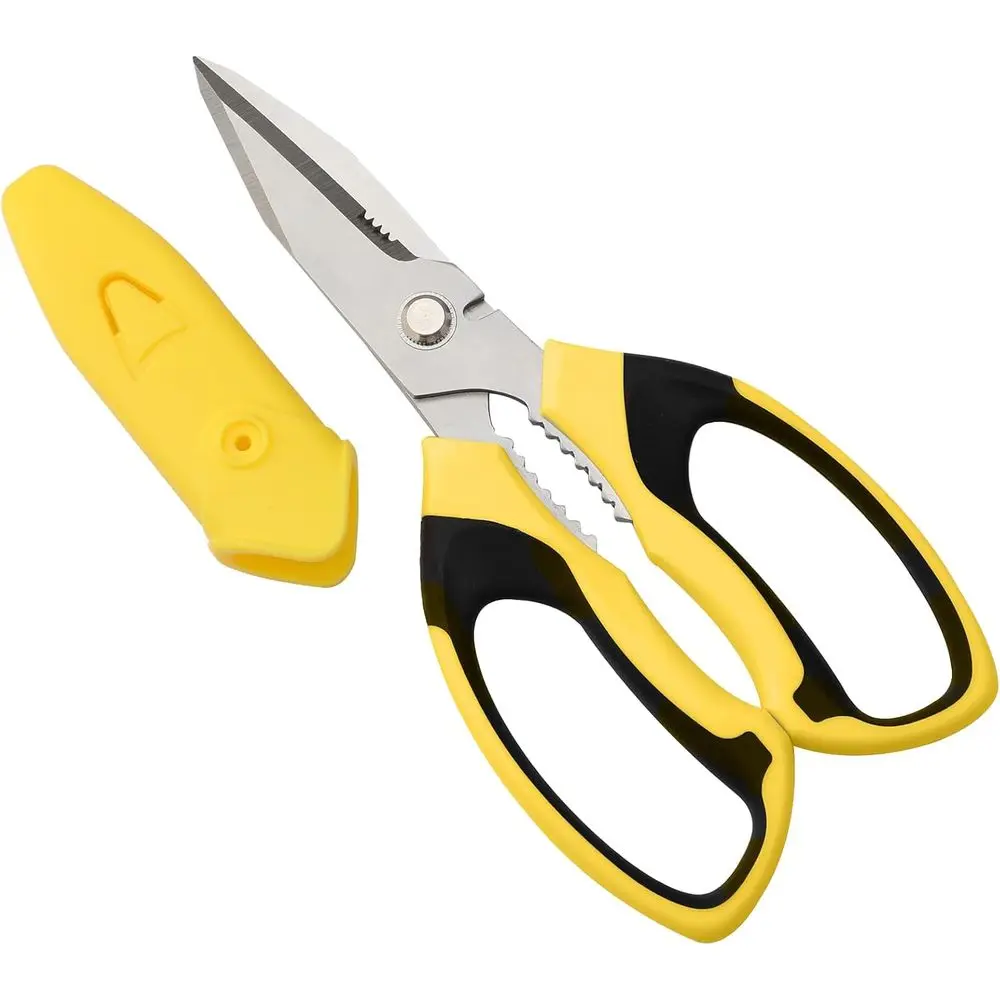 

8-Inch Heavy-Duty Serrated Scissors for Cutting Various Materials: Ideal for Carpet, Cardboard, Wire, Leather, Fabric, and More