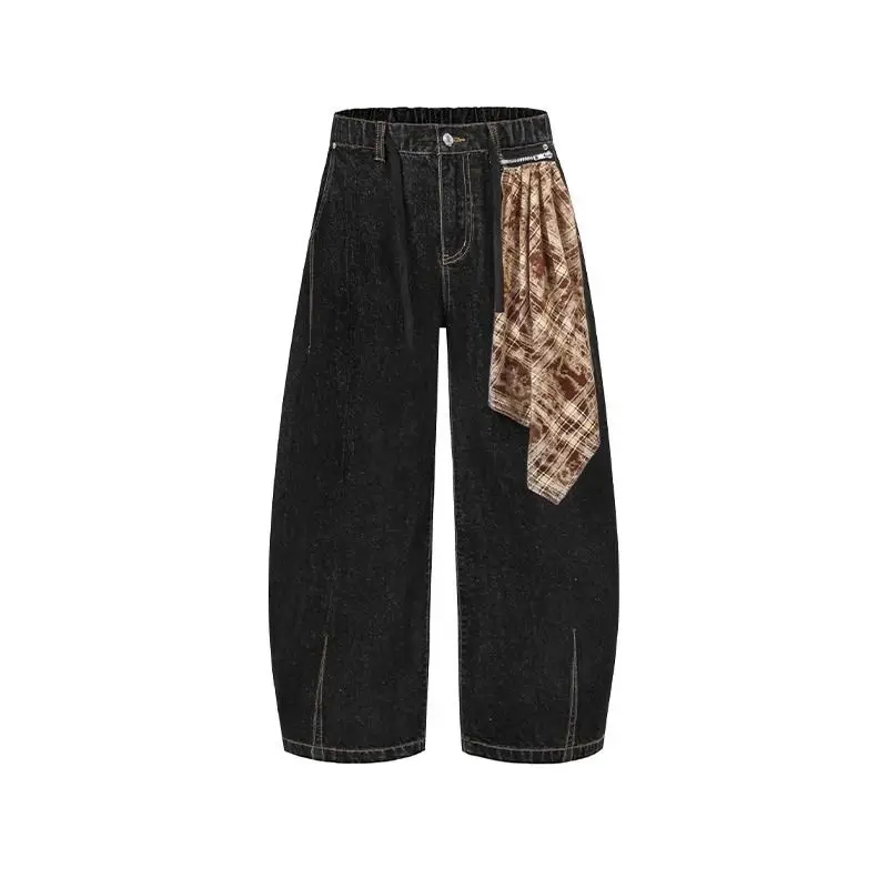 

Juspinice High Street Retro Style Square Scarf Jeans for Men's Summer Loose Cleanfit Wide Legs Casual Fashion Male Clothing