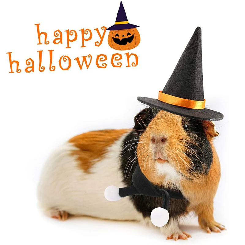 Guinea Pig Wizard Hat Bow tie Rabbit Halloween Costume Hamster Cap Witch Head Accessories for Hedgehog Chinchilla Ferret