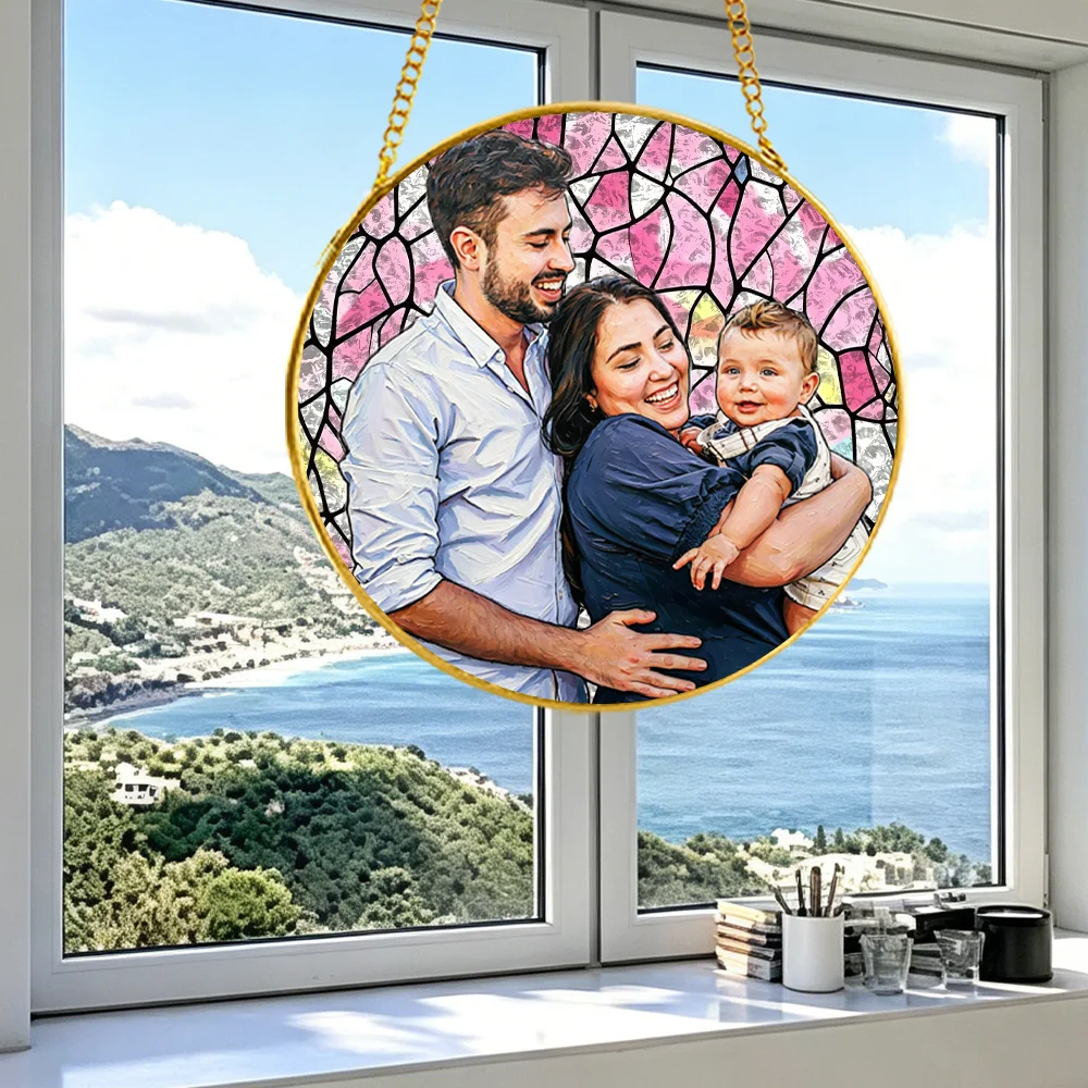 1 pc Personalizar photo Window glass sun catcher hanging with chain For Graduation,Her She,Your Lover,Friends,Bedroom. view 4