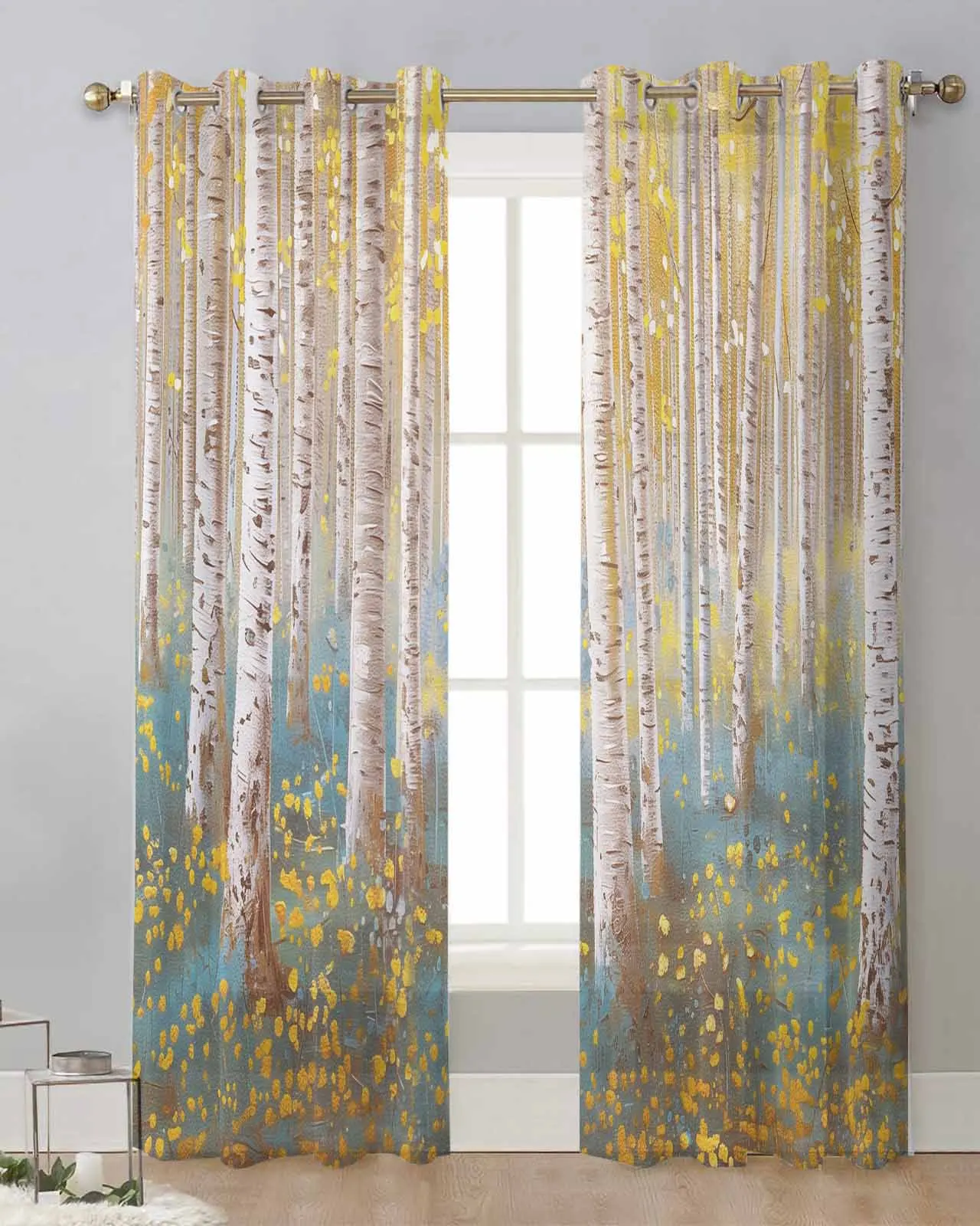 Impressionism Of Oil Painting Forest Plants Voile Curtain Window Treatment Drapes Tulle Curtains for Living Room Sheer Curtains