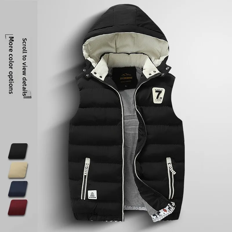 

Thiened Cotton Vest Men's Autumn Winter Faion Detachable Cap oulder Casual Sports Warm Trendy Knitted Outerwear Jaet