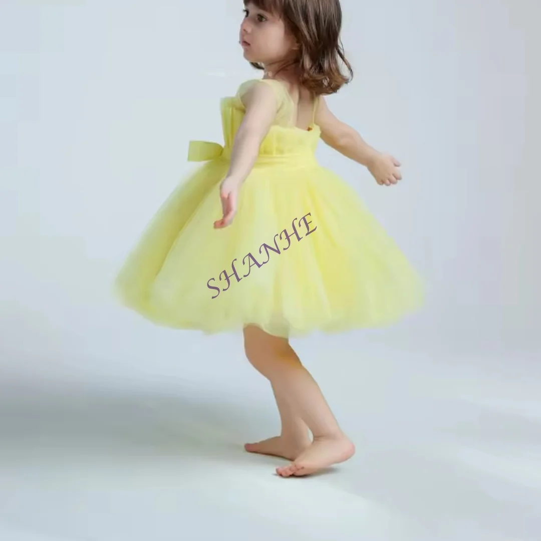 노란 꽃 소녀 드레스 결혼식 파티 드레스 어린이를위한 소녀 댄스 파티 드레스 꽃 맞춤형