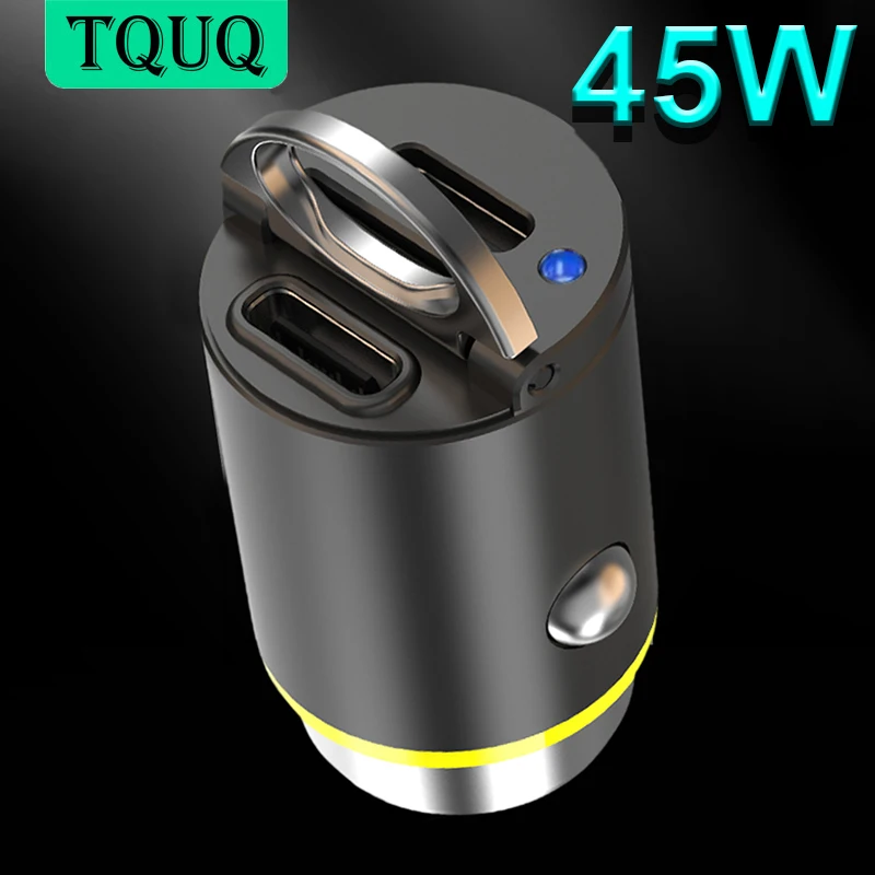 TQUQ 45 واط USB C شاحن سيارة محول [2 PD45W] شاحن سيارة سريع [صغير وجميع المعادن] متوافق مع آيفون 14/13 برو ماكس الهاتف الذكي