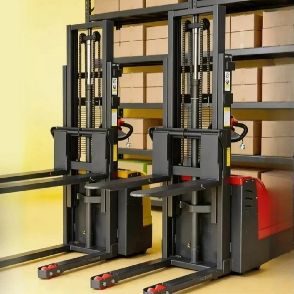 Full Semi Electric Pallet Stacker Hydraulic Lift Small Battery Forklift Warehouse Stacking Loading Unloading Transport Truck