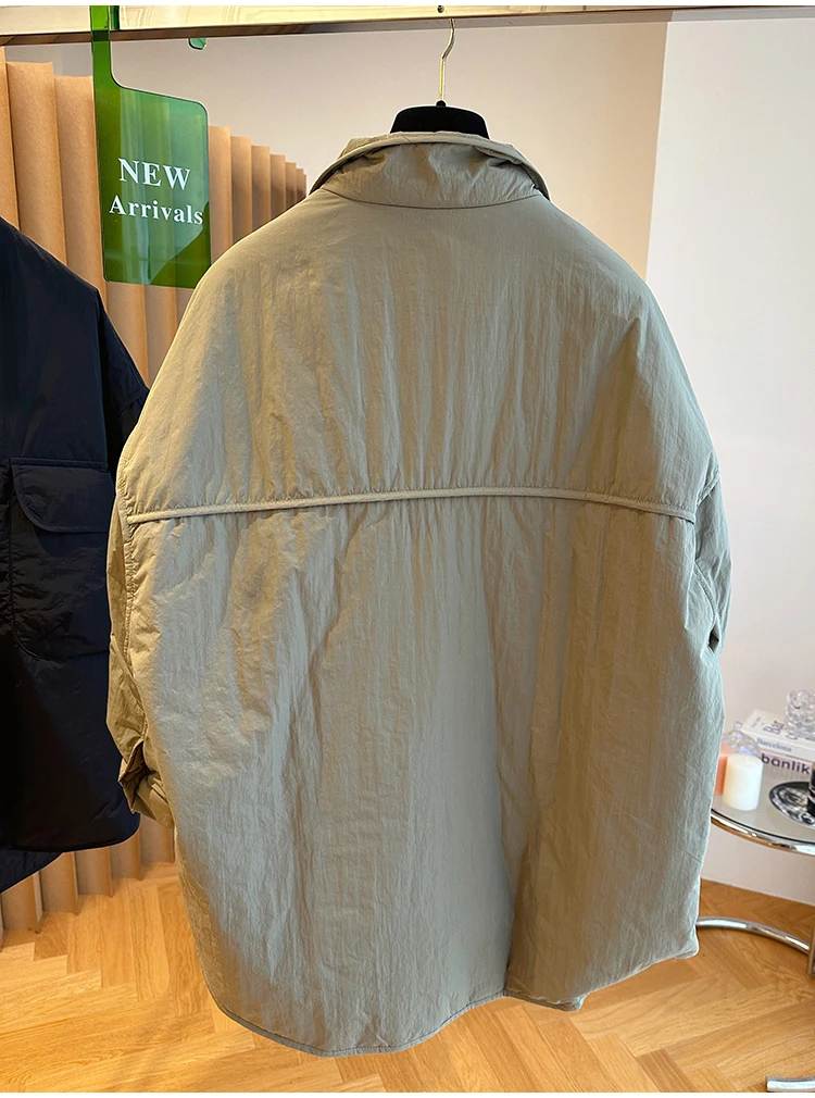 Leve feminino algodão acolchoado casaco outono inverno lapela cor sólida solta casual carga jaqueta grandes bolsos design casacos quentes