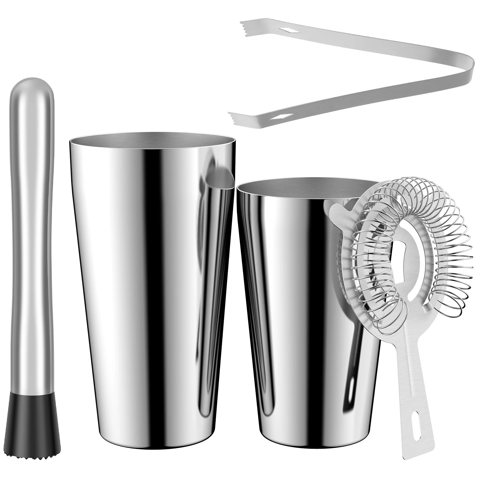 

5Pcs Cocktail Shaker Set Professional 18/8 Grade Stainless Steel Bartender Kit with Strainer Clip Stirrer for Beginner Bar