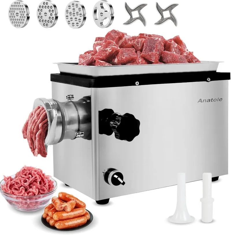 Commercial Electric Meat Grinder 1.5 HP 1100 W All Stainless Steel Meat Bones Mincer Heavy Duty Sausage Stuffer