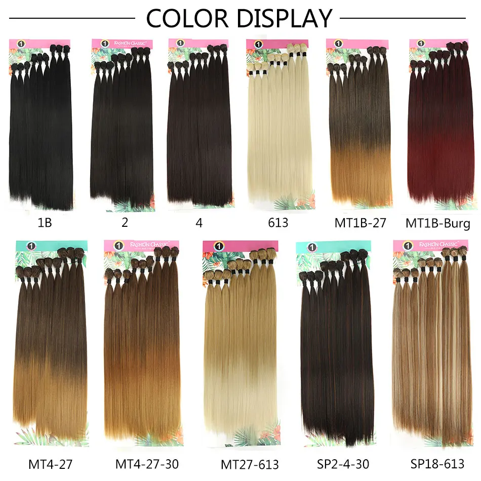 Synthetic Straight Hair Extensions Ombre Hair Bundles 20 24 28 Inches Heat Resistant Fiber Hair Weaving Long Straight Hair