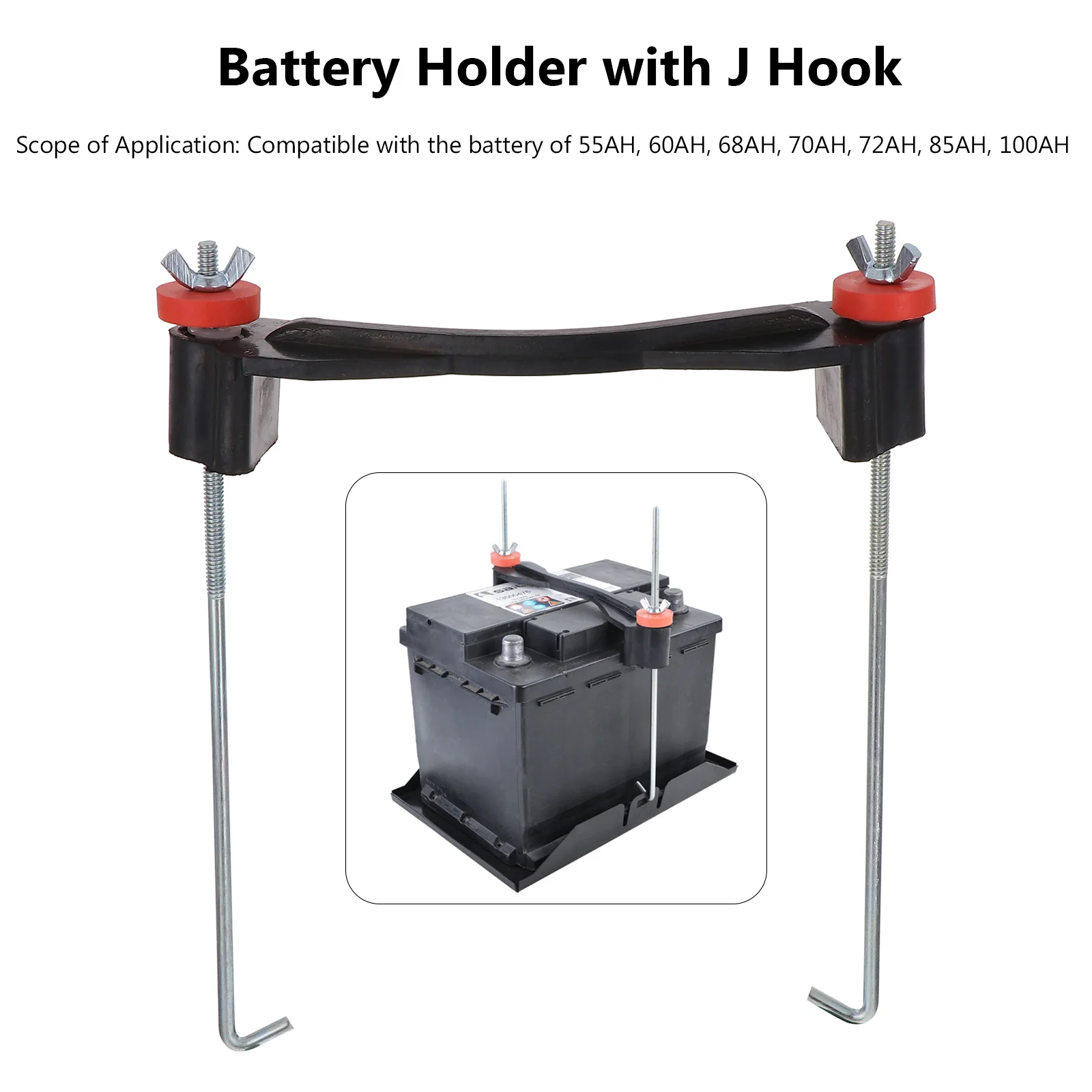 Fixing Bracket Hold Down Universal Car Clamp Rubber Holder Batteries Accessory with Bolts Retaining Tool Part J Hook