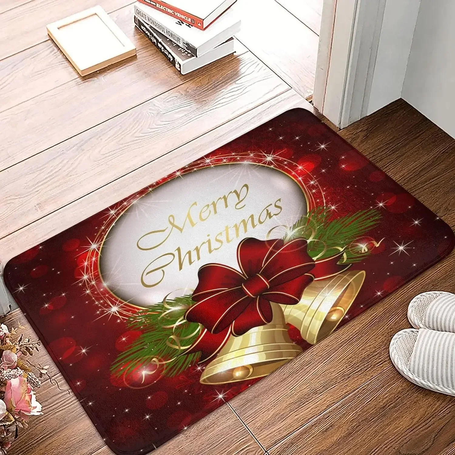 Merry Christmas Bell Snowflake Welcome Entrance Doormat Home Decor Bathroom Non-Slip Floor Mat Hallway Balcony Runner Rugs