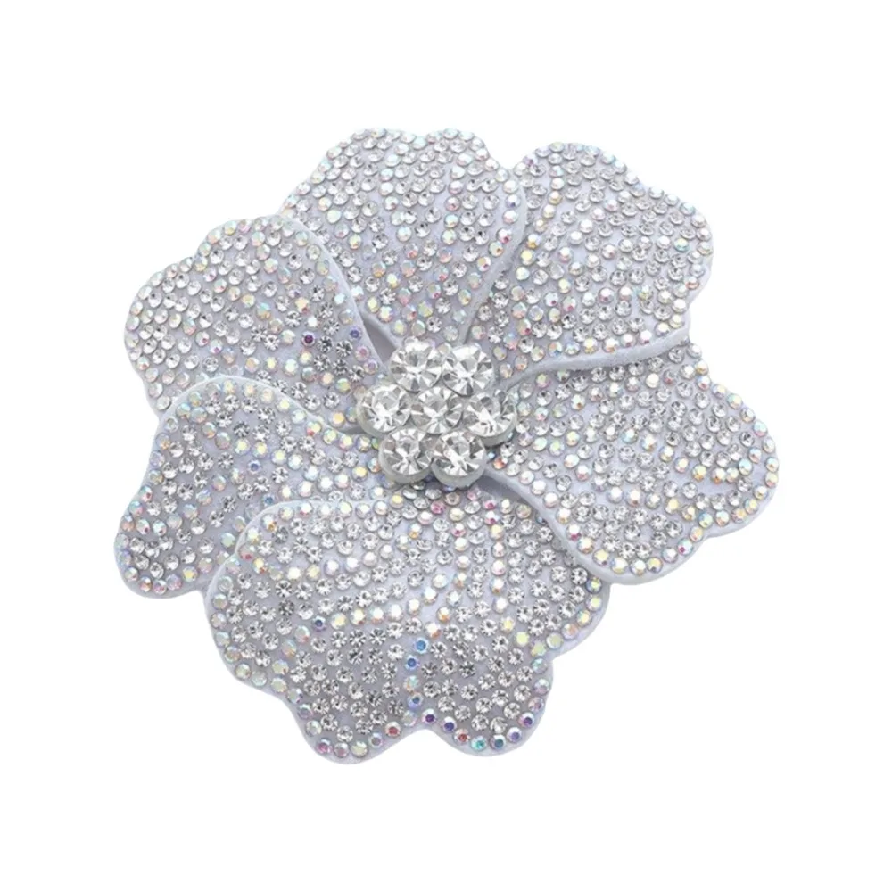 3D Rhinestone Flower Patches Sparkling Embellishment Flower Brooch Fabrics DIY Craft Rose Brooch Fabrics
