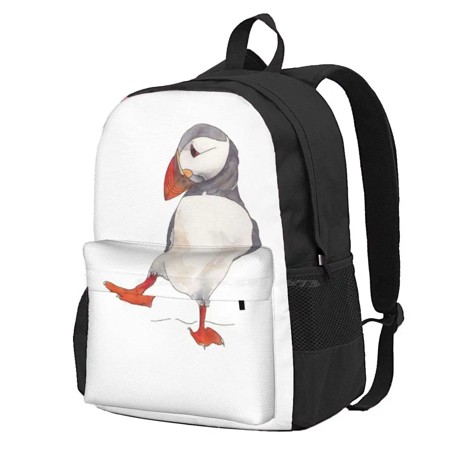 Dancing Puffin Watercolor Illustration Hot Sale Schoolbag Backpack Fashion Bags Kids Children Puffin Water Bird Sea Bird Ocean