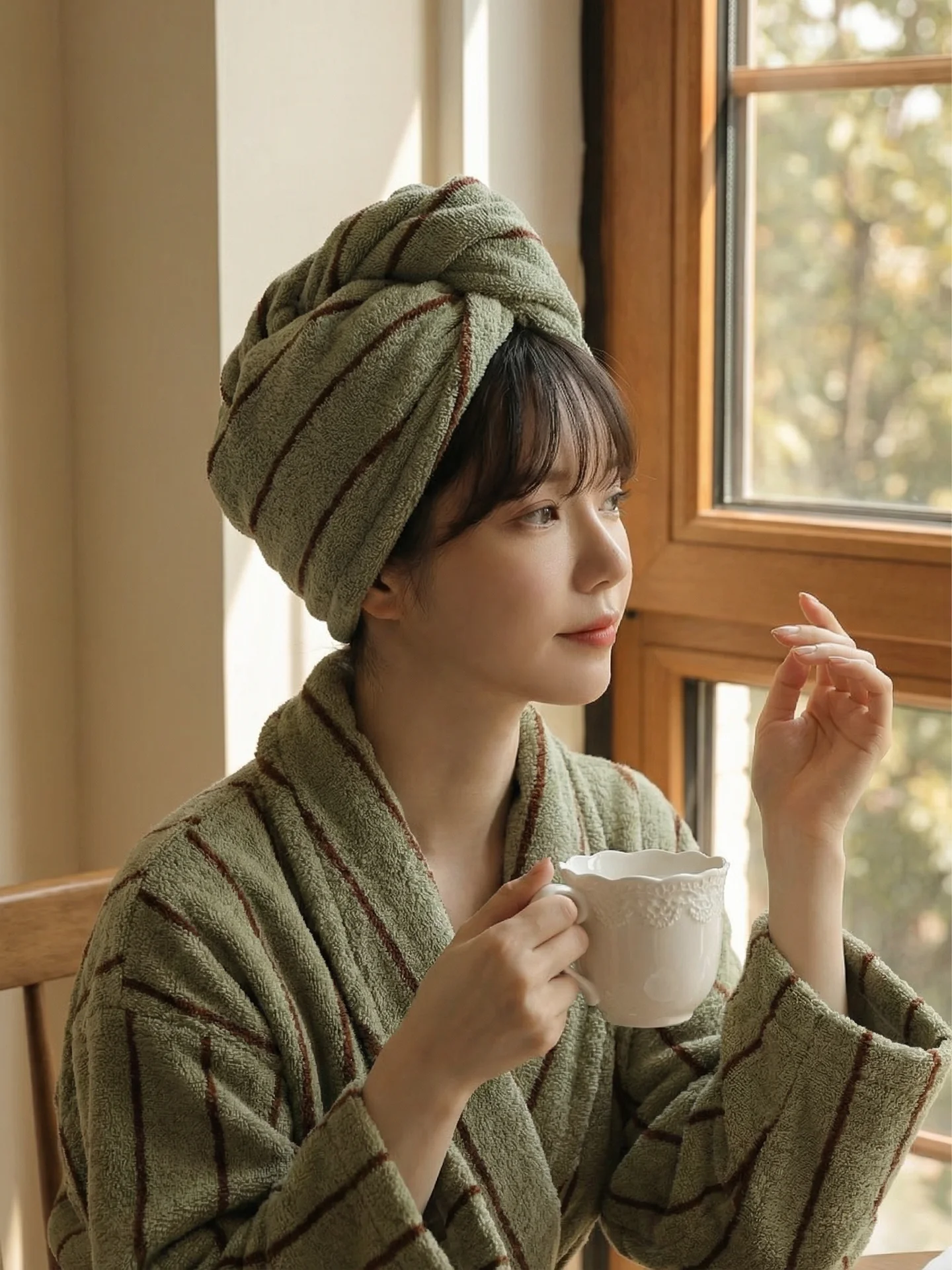

Ultra Absorbent Thi Cotton Hair Drng Cap Women's New 2026 Model Bru Head Towel Qui Dry Stripe Pure Cotton Hair Cap