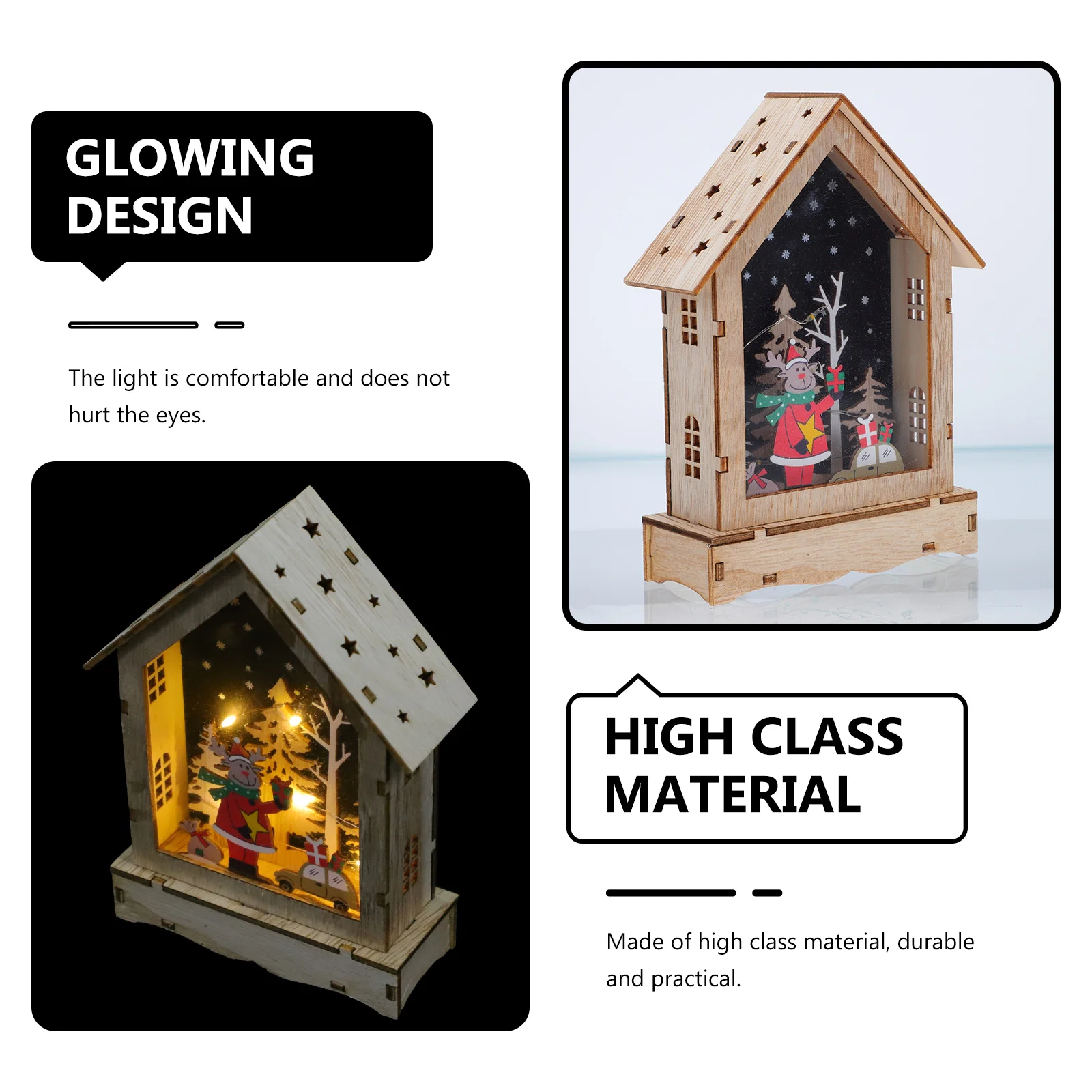 

Christmas Glowing Small House Wooden Decor Ornament Night Light Creative Festival Desktop Decoration Wood Craft Themed