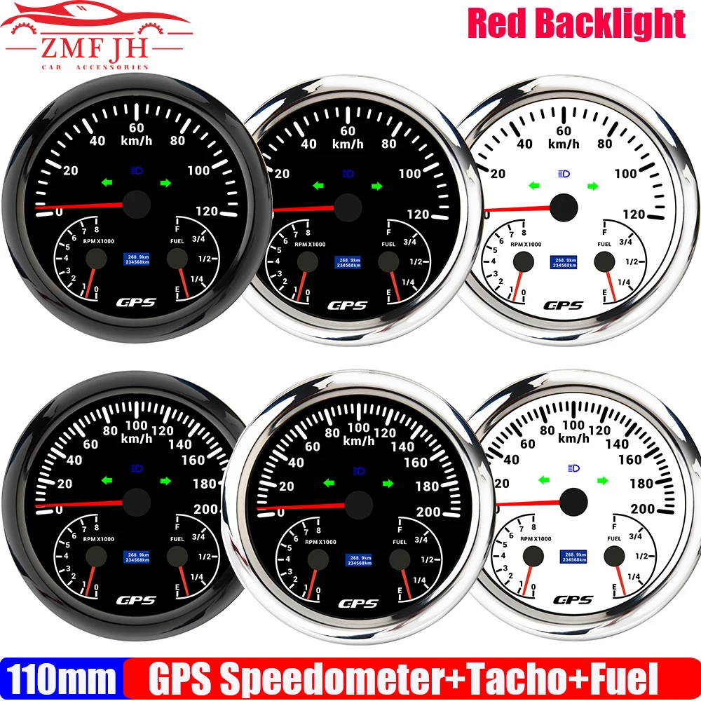 ZMFJH Multifunctional 110MM Gauge Red LED GPS Speedometer+Tachometer+Fuel Level Meter Indicator High Beam Turn Left Right Light