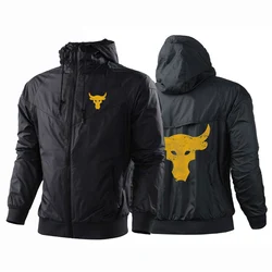 2024 Men Dwayne Johnson Brahma Bull Tattoo Autumn Five-Color Windbreaker Windproof Ordinary Zipper Color Matching Designe Coat