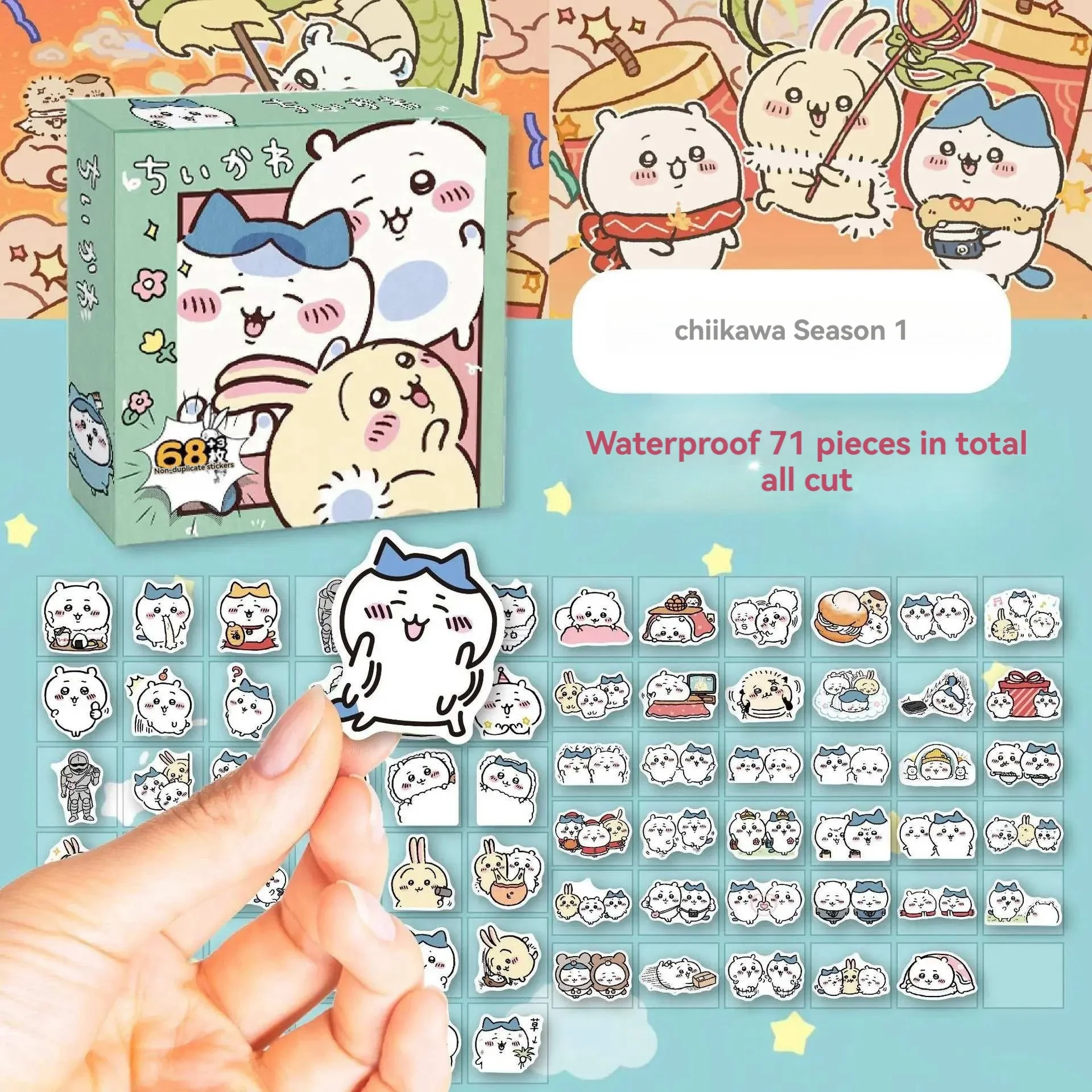 68pcs Chiikawa Stickers Gift Box Cartoon Cute Usakijii Waterproof Sticker Water Cup Luggage Decoration Handbook Gift