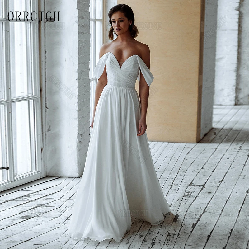 Off Shoulder Chiffon Wedding Dresses for Bride 2026 A Line Corset Floor Length Bridal Gown Civil Vestido de Novia