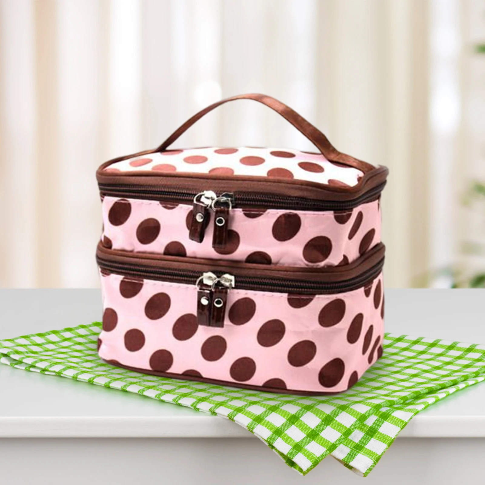 Portable Double-layer Cosmetic Bag Waterproof 2 Way Zipper Storage Bag for Friend Family Neighbors Gift