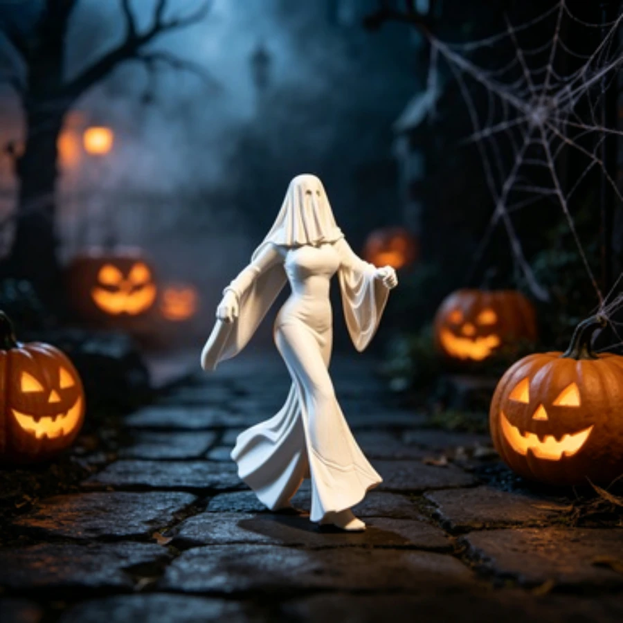 Running GhostStatues Desktop Decoration Home Wedding Birthday Home Gifts Halloween Veiled Ghost Lady Statue Decoration Spooky