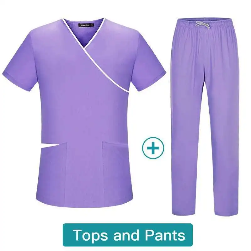 Dun polyester katoenen verpleegstersuniform zomer korte mouwen tandheelkundige en orale arts operatiekamer handwaspak splitset