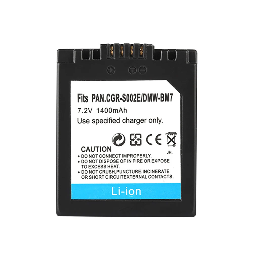 Paquete de batería de litio para cámara Digital, Pila de iones de litio de 7,2 V y 1400mAh, para Panasonic DMW-BM7 CGR-S002E CGA-S002