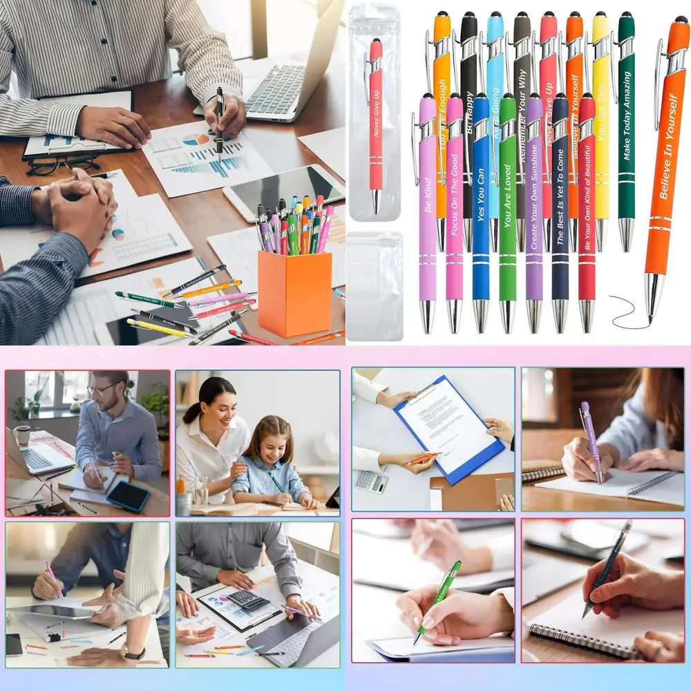 

Inspirational 200-Pen Set with Stylus & Quotes - 100 Motivated Pens, 100 Pouch Packs for Gifts, School, Work
