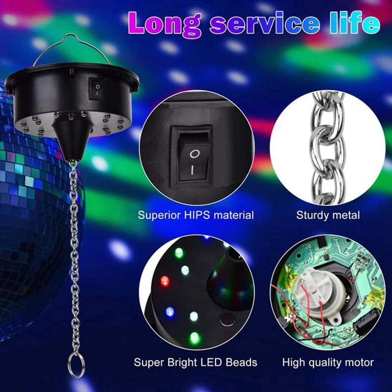 NEW-Rotating Disco Ball Motor Lights With Remote,18 Leds For 12 16 20 24Inch Mirror Ball Rotator(Notincludedball)