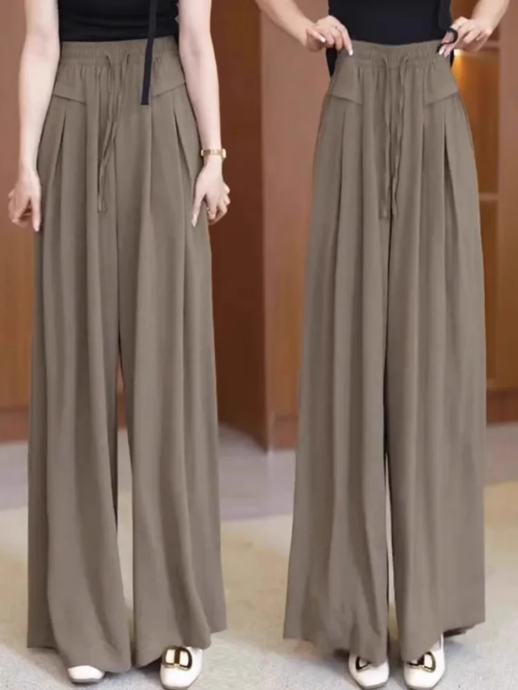 

Casual Ice Silk Wide Leg Pants Women Summer Thin Loose High Waist Drapey Mom Sakamoto Pants Skirts High Waist Wide Leg Pants