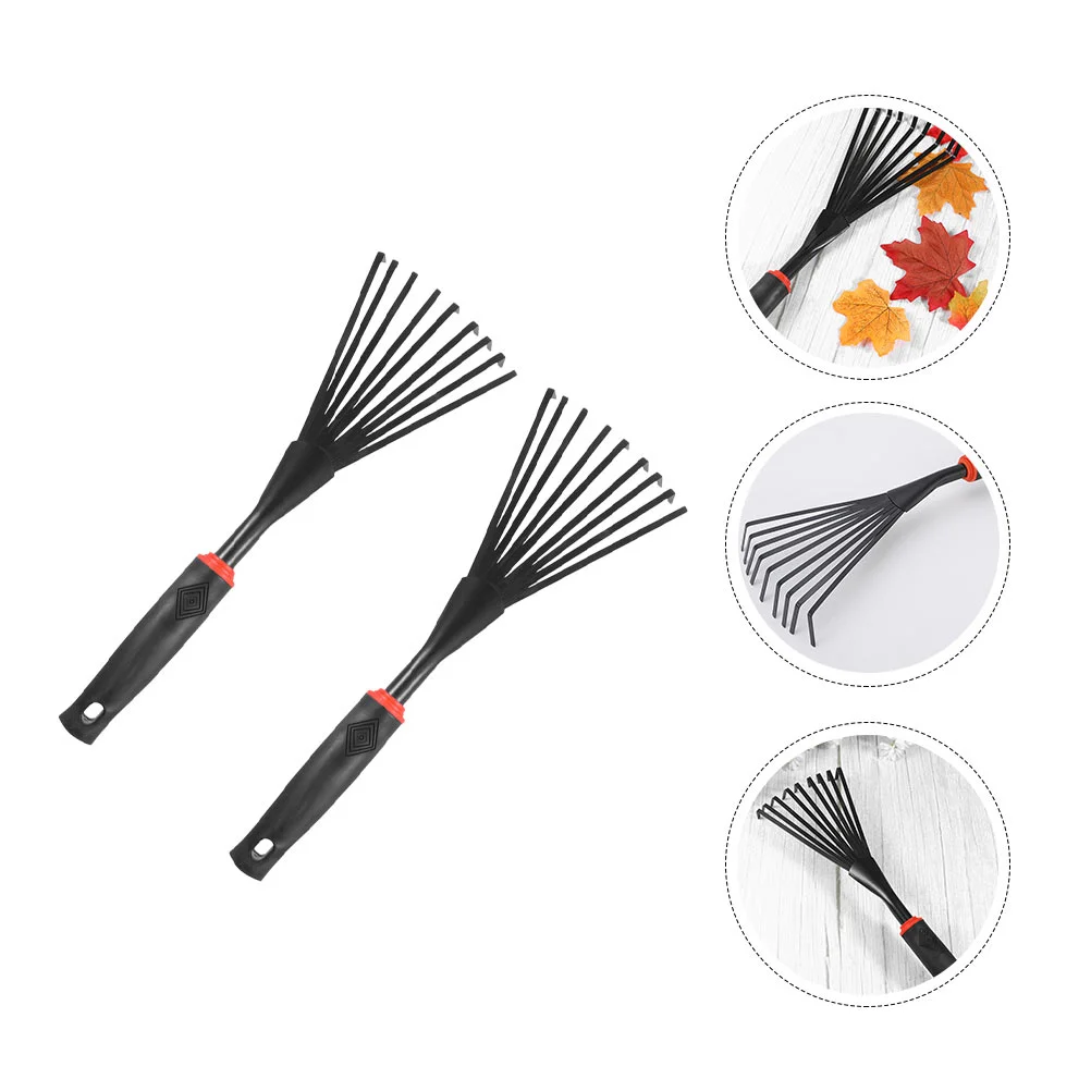 2 Pcs 9 Tooth Rake Handheld Claw Garden Rakes Tool Leaf Spring Root Gardening Carbon Steel