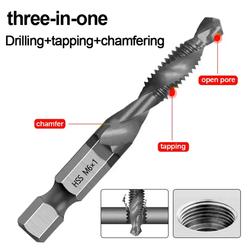 

2025 Trend2pcs M8+M10 High-Speed Steel 4341 Titanium Plated Composite Tap Drill And Tap Integrated Machine Tap Open Chamfer Tool