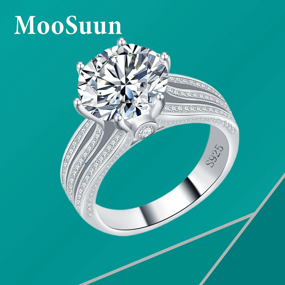 

MooSuun Luxury 5.0ct 10.0ct Moissanite Diamond Ring for Women Men S925 Sterling Silver Lab Sapphire Ruby Emerald Men's Gift