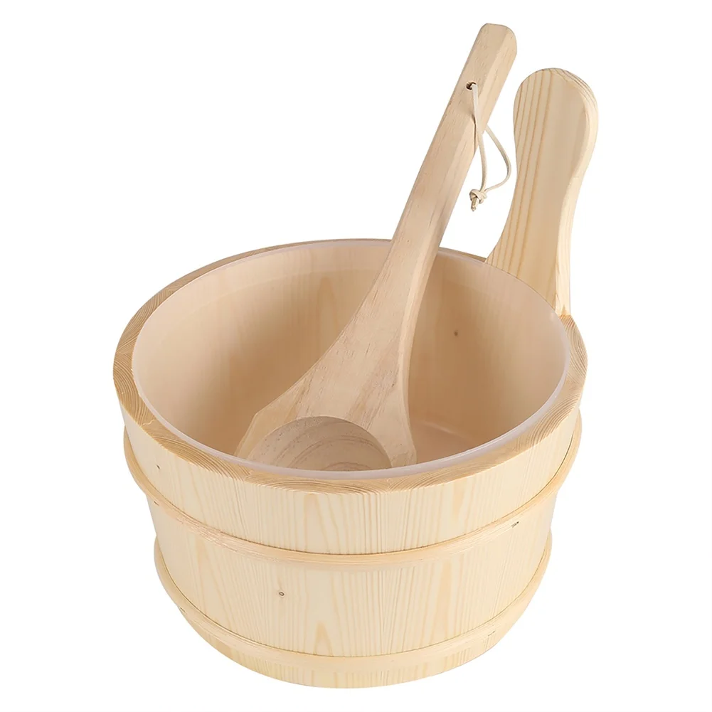1 Gallon Natural Pine Sauna Bucket with Matching Ladle Designed for Humidity Resistance and Long-Term Use with Removable Liner