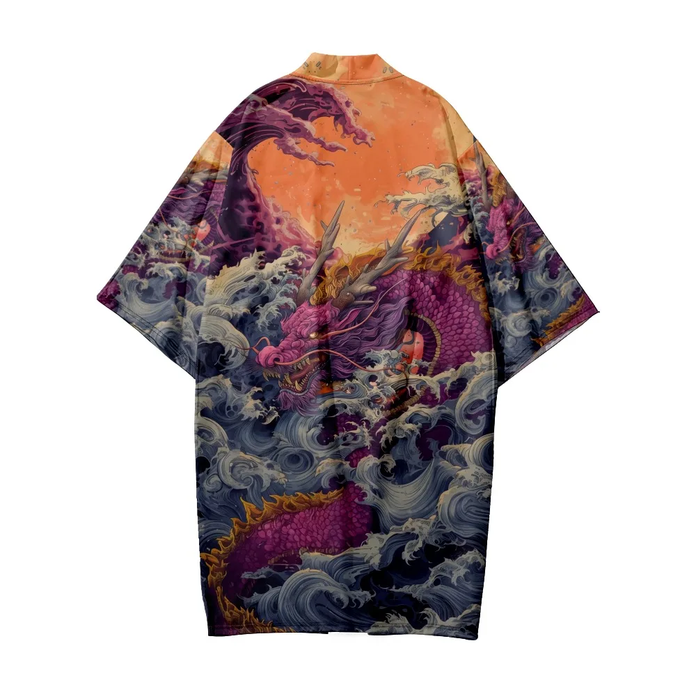 Loose Japanese Long Cardigan Women Men Cosplay Yukata Clothing Harajuku Wave Dragon Print  Kimono