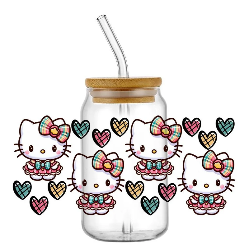 Desain Sanrio Baru Hello Kitty Lucu Populer 3D untuk 16Oz UV DTF Libbey Cup Mug Stiker Transfer Mobil Stiker Bungkus Logo DIY Kustom