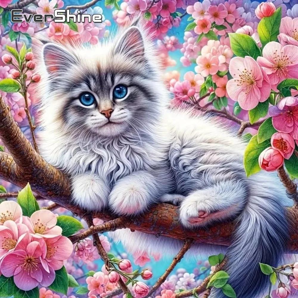 EverShine Neuerscheinung Diamant-Malerei Katze Tier Stickerei Vollquadrat Runddiamant Mosaik Blumen Handarbeit