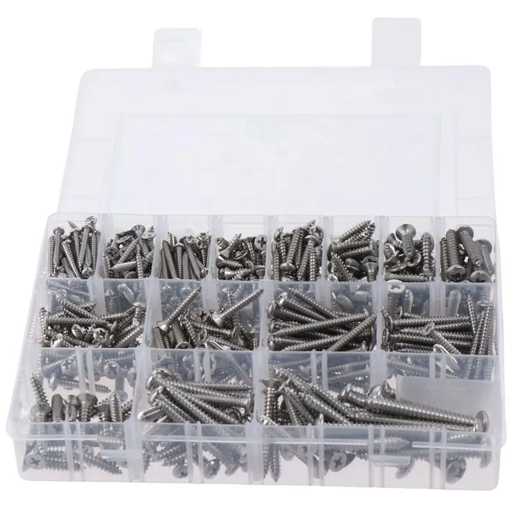 

570Pcs 304 Stainless Steel Self Tapping Screws Heavy Duty #6 #8 #10 #12 Wood Screws Screws Assortment Kit Plastic