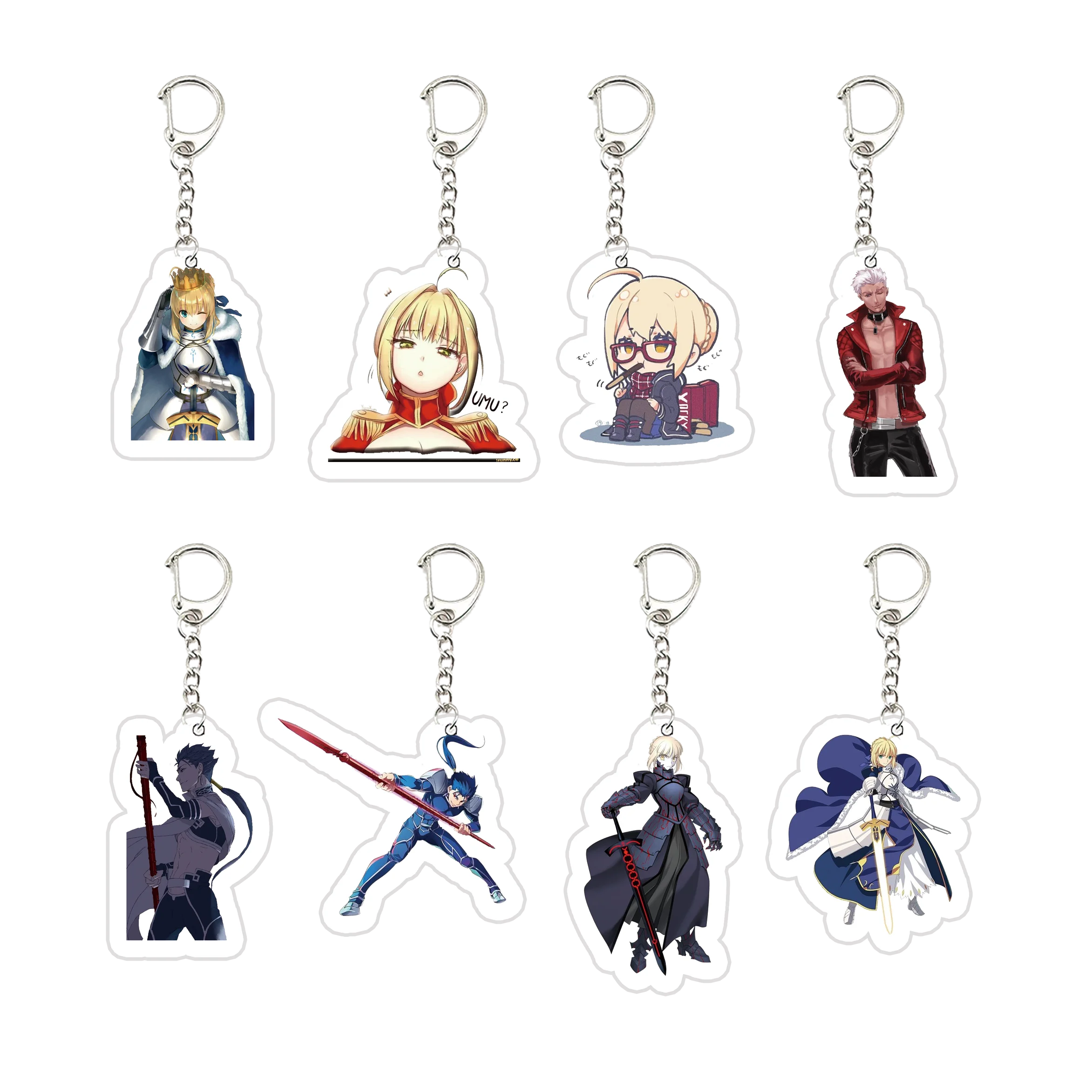 Acrylic Fate Stay Night Keyring Key Chains Cute Artoria Pendragon Saber KeyChain Pendant KeyRing for Accessories Bag Fans Gifts