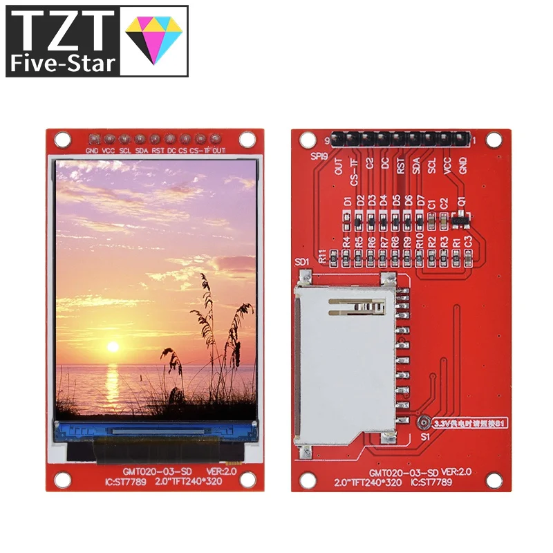 2.0 inch TFT Display Drive IC ST7789V 240x320 Dot-Matrix SPI Interface for Arduio Full Color LCD Display Module With SD Card