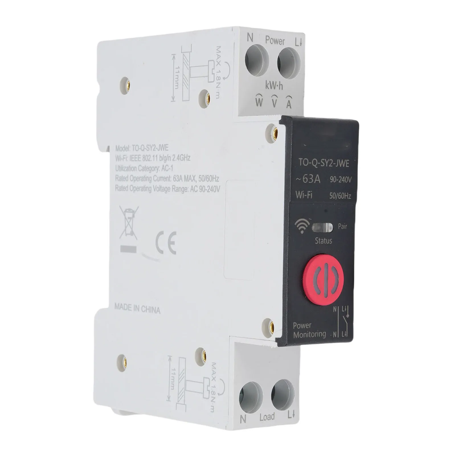

WiFi Smart Circuit Breaker 1P+N 1-63A Color Light Indicator Over Under Voltage Circuit Breaker for Household Appliances
