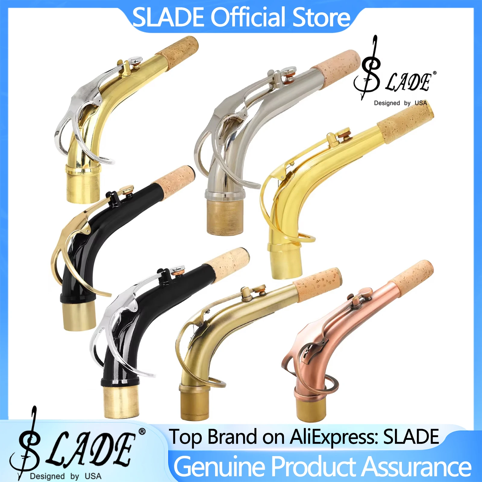 

SLADE Brass Saxophone Bend Neck Instrument Assembly for Alto Saxophones 22/24.5/25 mm Port Diameter Woodwind Sax Parts ﻿