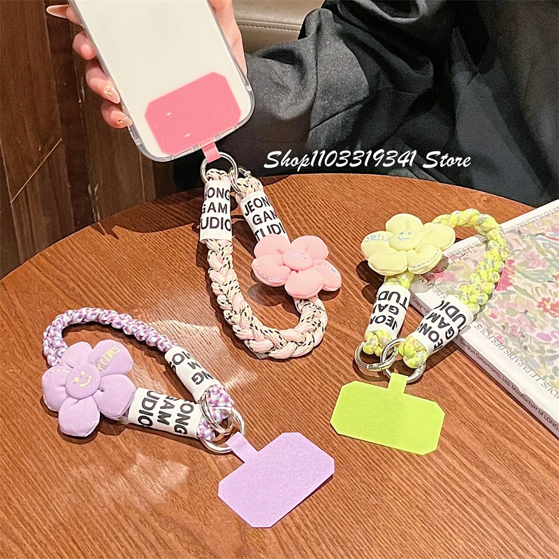 

INS Cute Three Strand Weave Color Phone Strap Short Wrist Strap Charm Keychain CCD Chain Lanyard Universal Phone Case Lanyard