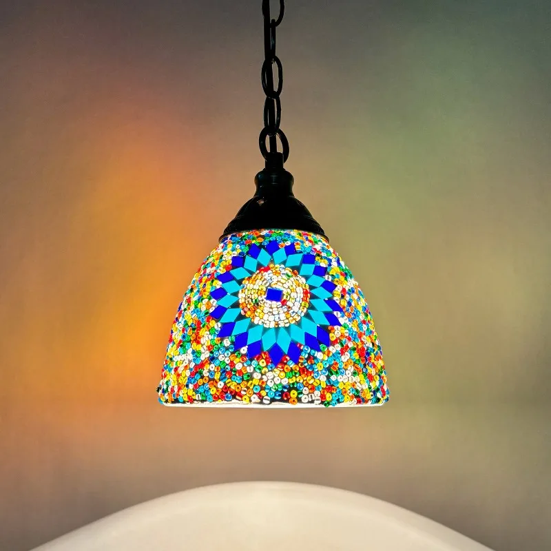

Exotic South East Asia Style Classical Living Room Lighting Retro Tiffany Restaurant Color Collage Glass Single Head Chandelier