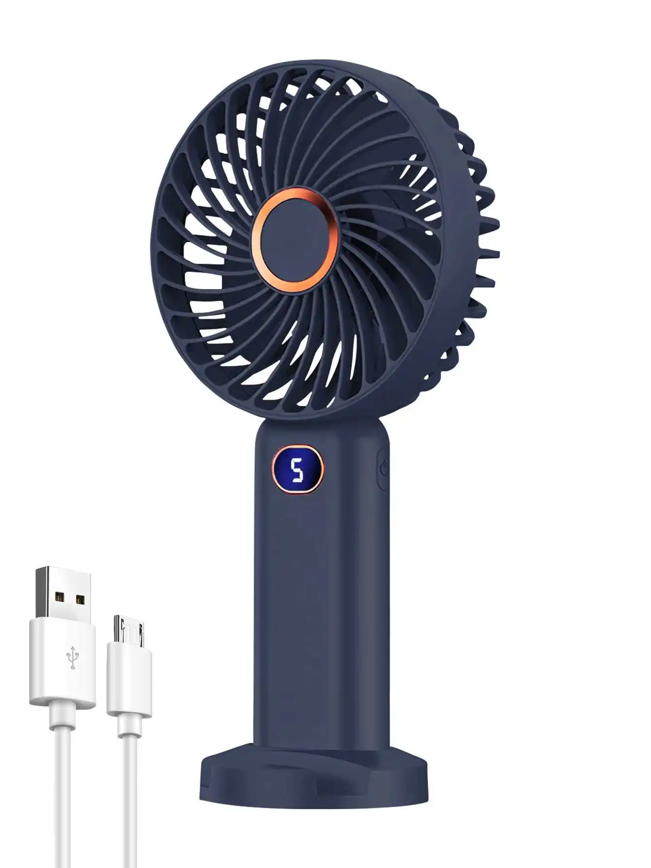 Tragbarer Handventilator, wiederaufladbarer USB-Mini-Ventilator, Digitalanzeige, 5-Gang-Einstellung, geeignet für Reisen, Outdoor, Büro, Zuhause