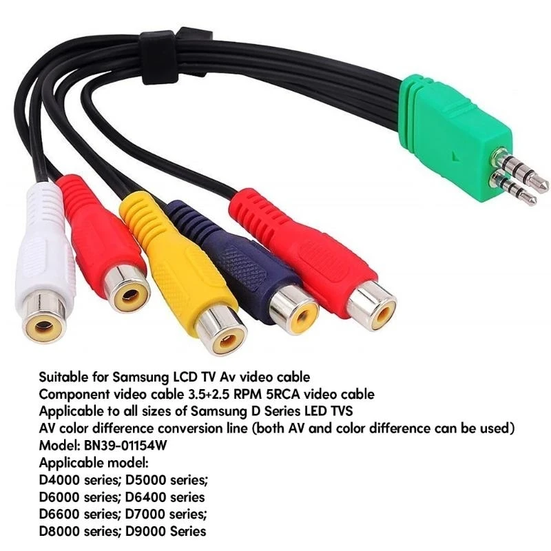 3.5mm+2.5mm Male to 5RCA Female Video Adapters Cable for BN39-01154 LCD TVs Shielded to Prevent Rfi Interference