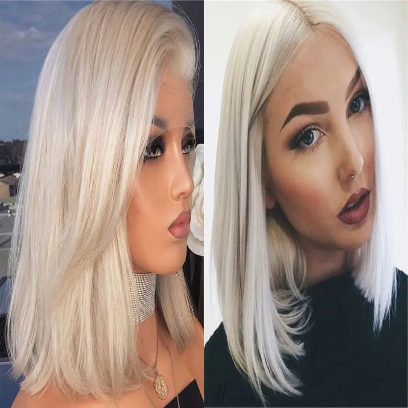 

Bombshell Platinum White Short Straight Bob Synthetic 13x4 Lace Front Wigs Glueless High Quality Heat Resistant Fiber For Women